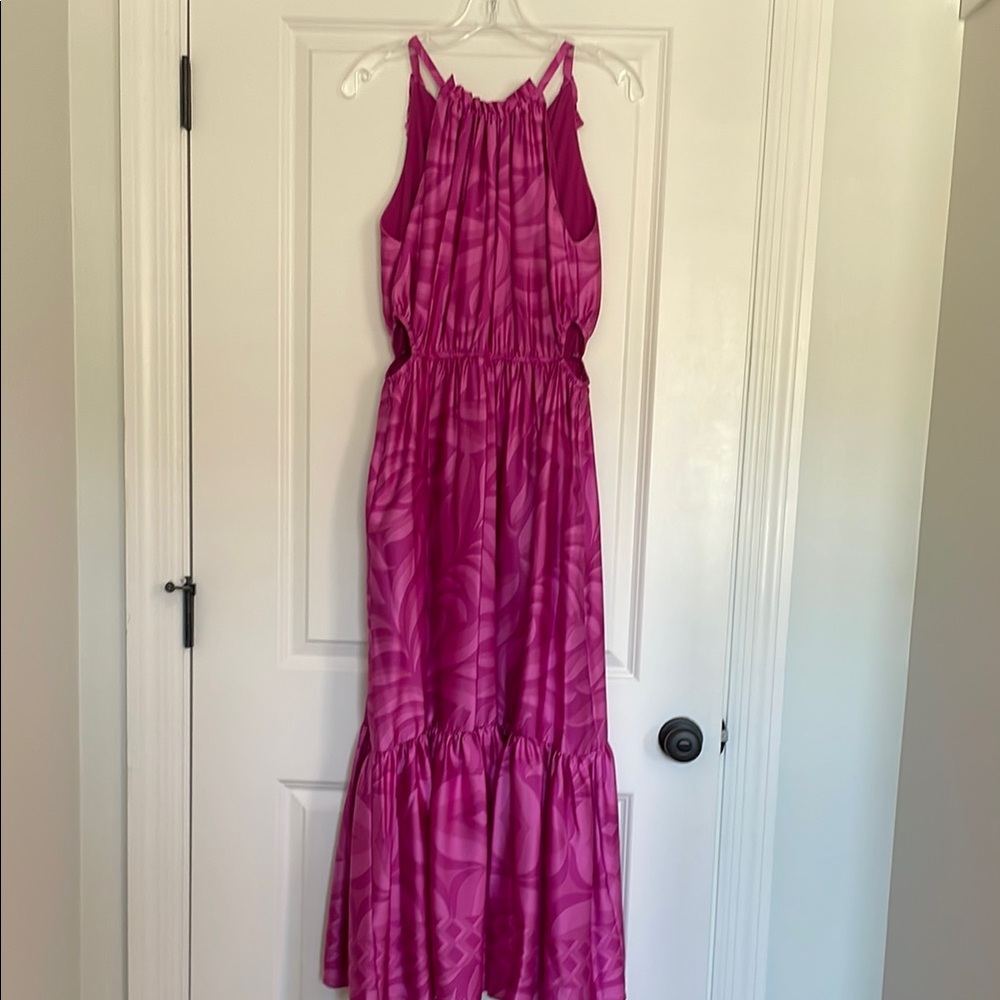 Taylor Pink Ruffled Tiered Halter Maxi Dress